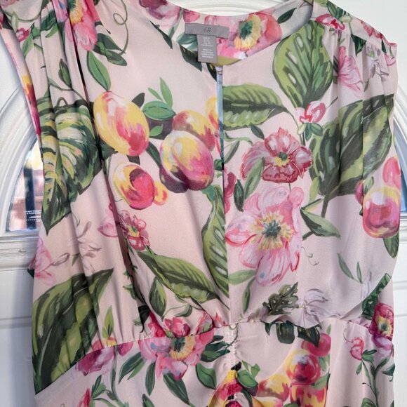 H&M Womens Light Beige Pink Floral Maxi Chiffon Dress, Size: XL, EUC - Picture 3 of 10